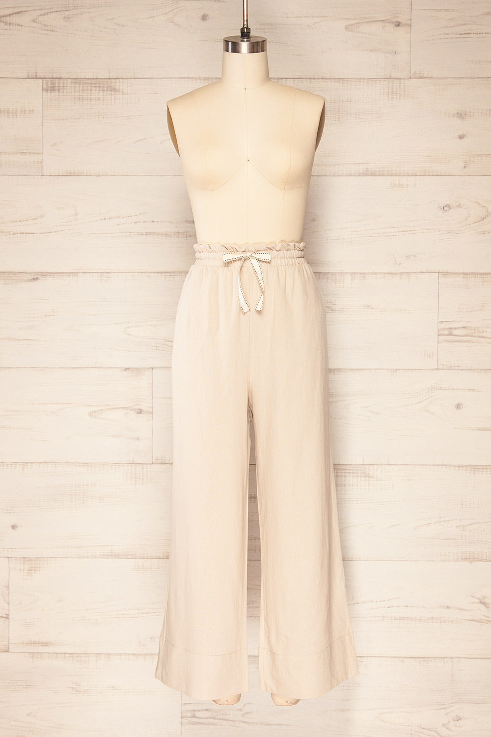 Buseto Beige Faux-Linen Wide-Leg Pants | La petite garçonne front view