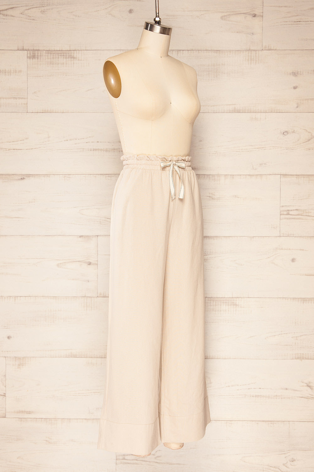 Buseto Beige Faux-Linen Wide-Leg Pants | La petite garçonne side view