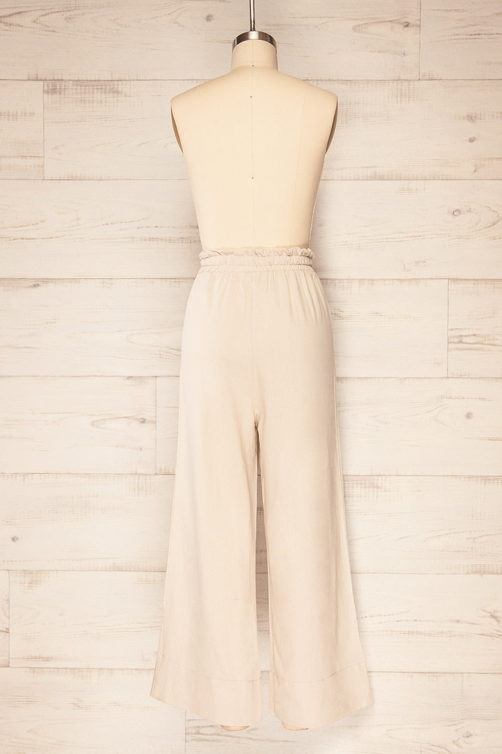 Buseto Beige Faux-Linen Wide-Leg Pants | La petite garçonne back view