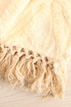 Buzancy White Floral Pattern Knitted Blanket | La petite garçonne fringes