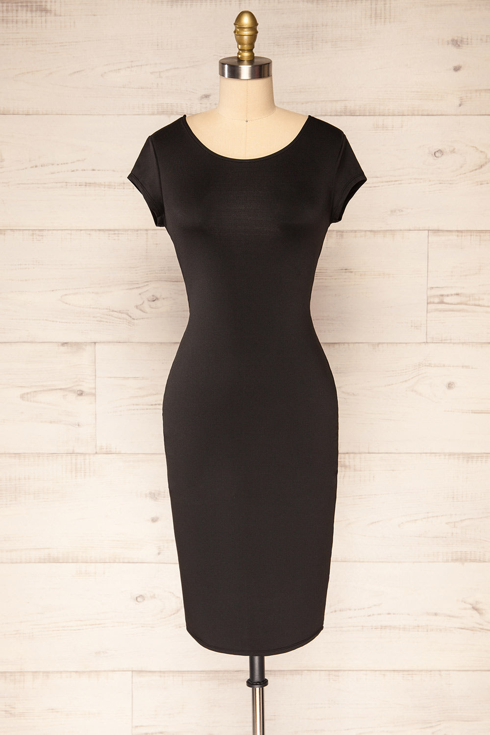 Cachio Black Open Back Fitted Short Dress | La petite garçonne front view