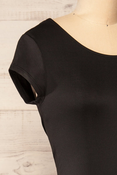 Cachio Black Open Back Fitted Short Dress | La petite garçonne side close-up