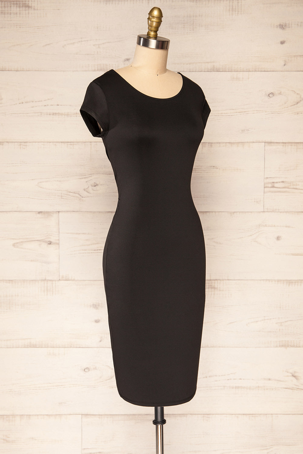 Cachio Black Open Back Fitted Short Dress | La petite garçonne side view