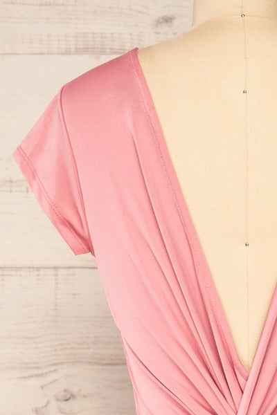 Cachio Pink Open Back Fitted Short Dress | La petite garçonne back close-up
