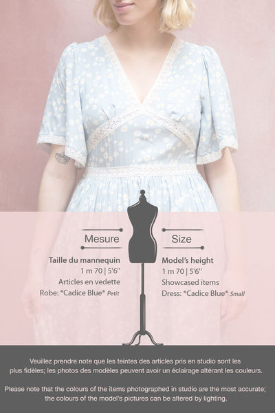 Cadice Blue Floral Short Sleeve Midi Dress | Boutique 1861 fiche
