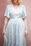 Cadice Blue Floral Short Sleeve Midi Dress | Boutique 1861 model