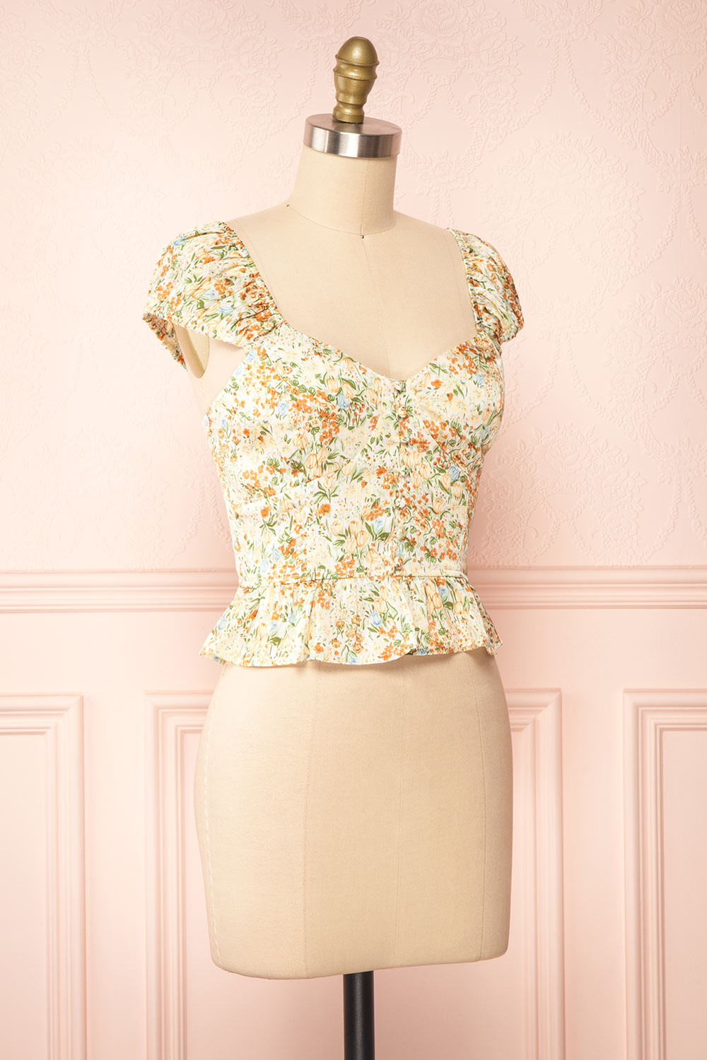 Cadie Cropped Floral Chiffon Top | Boutique 1861 side view