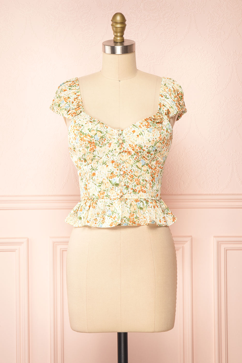 Cadie Cropped Floral Chiffon Top | Boutique 1861 front nview