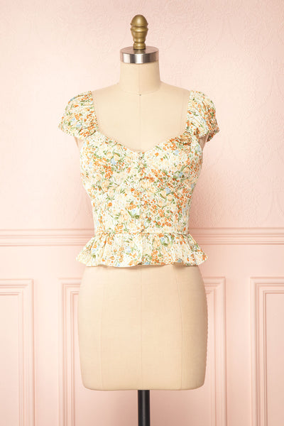 Cadie Cropped Floral Chiffon Top | Boutique 1861 front nview