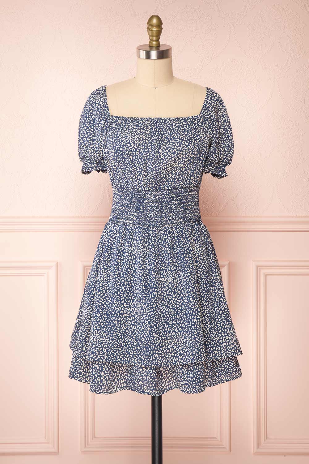 Caducei Blue Patterned Short Sleeve Dress | Boutique 1861 front view 