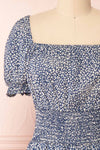 Caducei Blue Patterned Short Sleeve Dress | Boutique 1861 front close-up