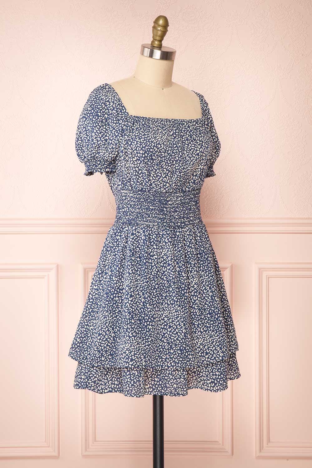 Caducei Blue Patterned Short Sleeve Dress | Boutique 1861 side view 