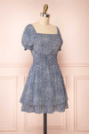 Caducei Blue Patterned Short Sleeve Dress | Boutique 1861 side view