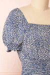 Caducei Blue Patterned Short Sleeve Dress | Boutique 1861 side close-up