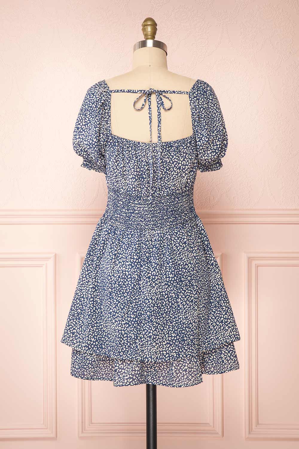 Caducei Blue Patterned Short Sleeve Dress | Boutique 1861 back view 