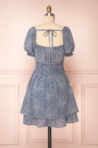 Caducei Blue Patterned Short Sleeve Dress | Boutique 1861 back view