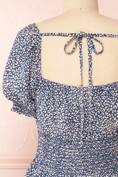 Caducei Blue Patterned Short Sleeve Dress | Boutique 1861 back close-up