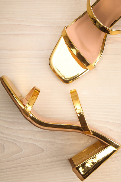 Caeruleum Gold Metallic Heeled Sandals | La petite garçonne flat view