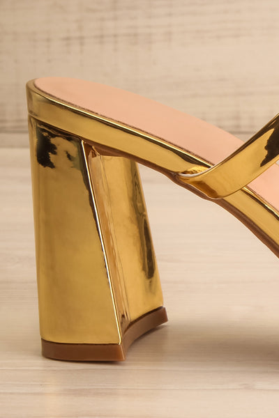 Caeruleum Gold Metallic Heeled Sandals | La petite garçonne side close-up