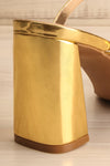 Caeruleum Gold Metallic Heeled Sandals | La petite garçonne back close-up