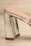 Caeruleum Silver Metallic Heeled Sandals | La petite garçonne side close-up