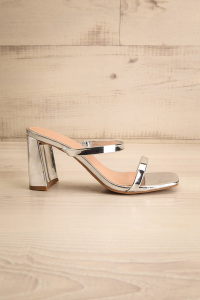 Caeruleum Silver Metallic Heeled Sandals | La petite garçonne side view