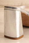 Caeruleum Silver Metallic Heeled Sandals | La petite garçonne back close-up