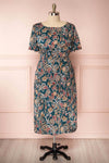 Cahan Teal Floral Silky Midi Dress | Robe | Boutique 1861