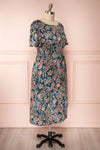 Cahan Teal Floral Silky Midi Dress | Robe side view | Boutique 1861
