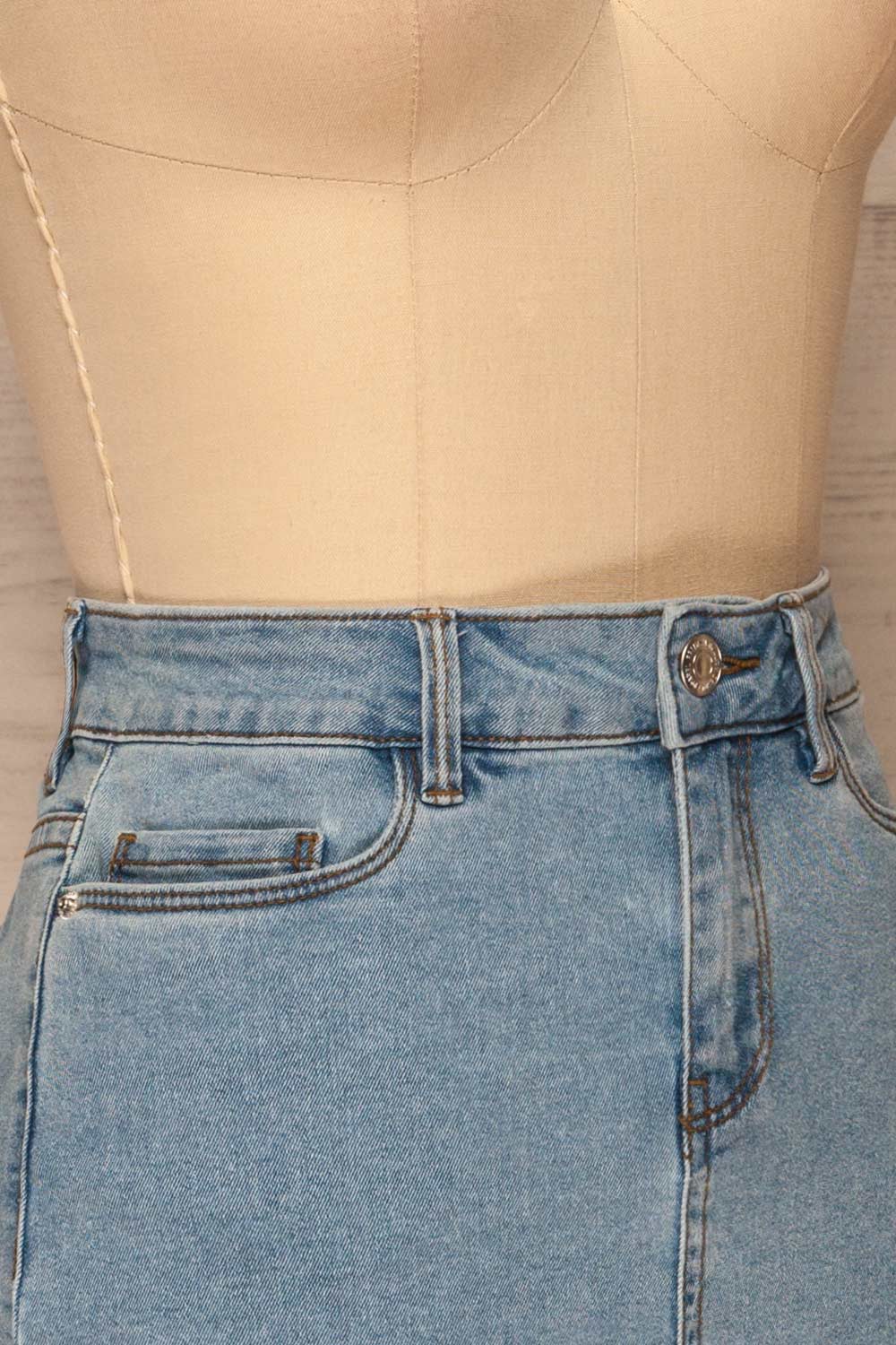 Cahul Sky Blue Denim Skirt | La petite garçonne side close-up