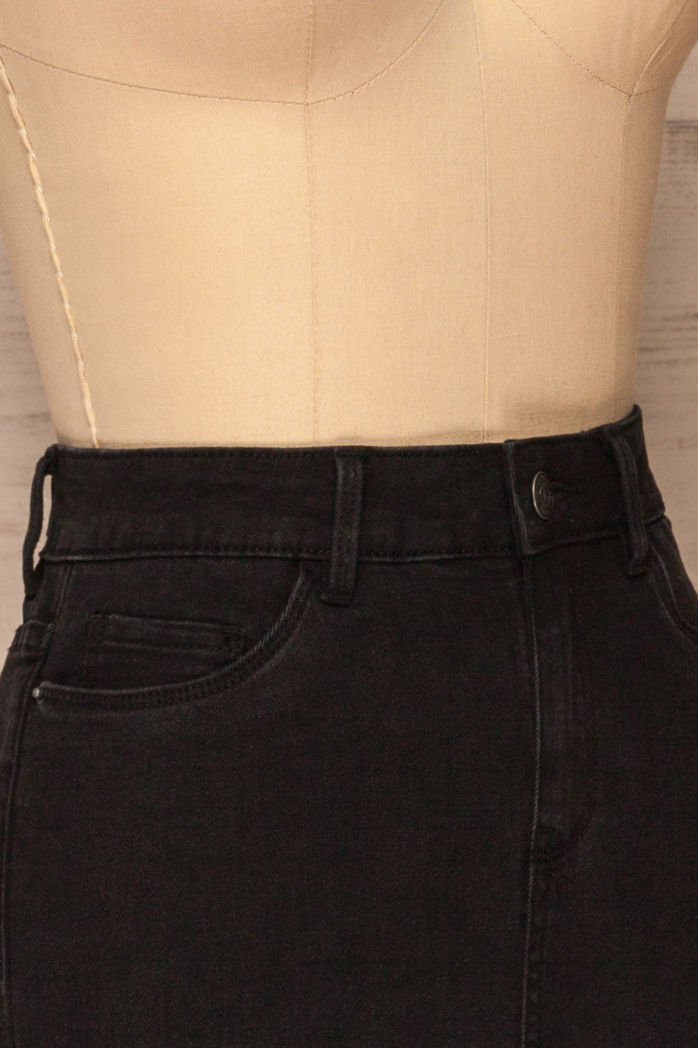 Cahul Storm Black Denim Skirt | La petite garçonne side close-up