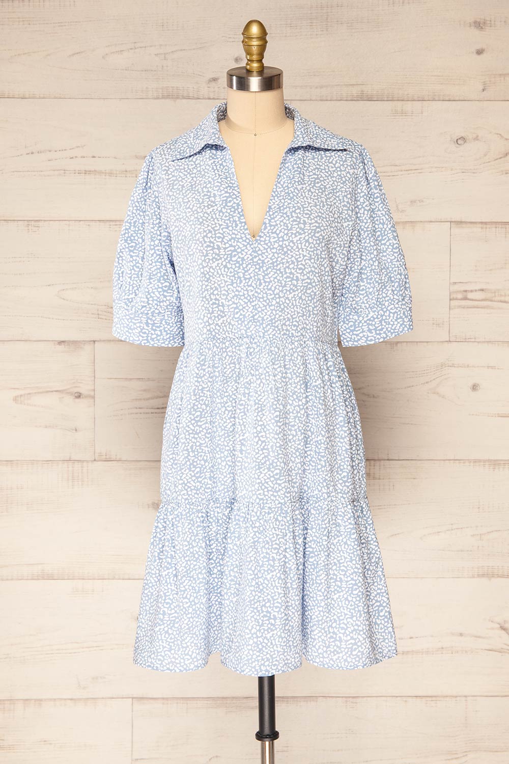 Caicedo Blue Patterned Midi Shirtdress | La petite garçonne front view 