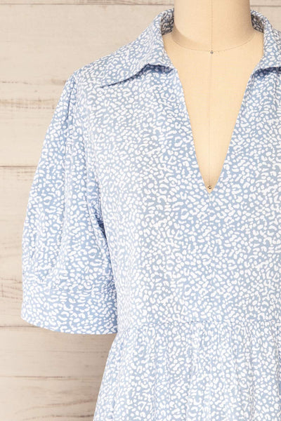 Caicedo Blue Patterned Midi Shirtdress | La petite garçonne front close-up