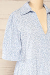 Caicedo Blue Patterned Midi Shirtdress | La petite garçonne side close-up