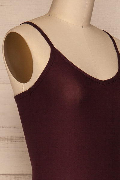 Caitlyn Fig Stretchy Bodysuit | Justaucorps | La Petite Garçonne side close-up