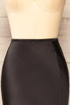 Cajon Black Satin Midi Skirt With Slit | La petite garçonne front close-up