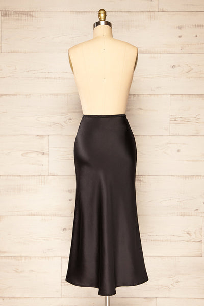 Cajon Black Satin Midi Skirt With Slit | La petite garçonne back view