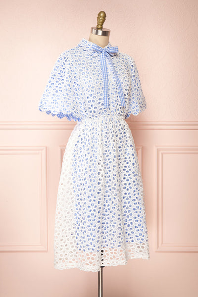 Calaeno White & Blue Openwork Lace Collared Dress | Boutique 1861 side view