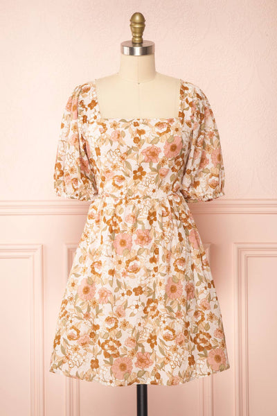 Calendula Short Floral Dress w/ Open Back | Boutique 1861 front view