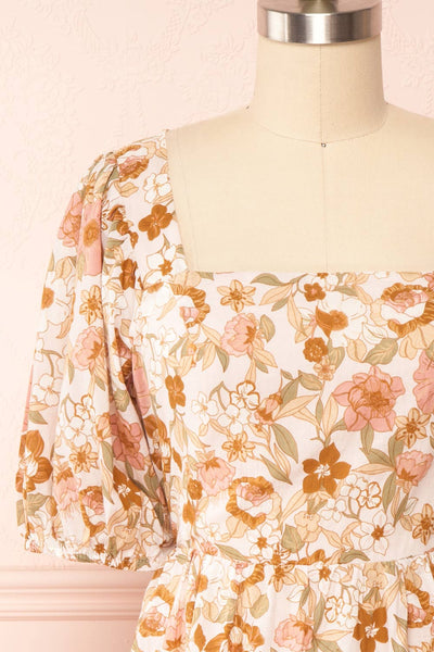 Calendula Short Floral Dress w/ Open Back | Boutique 1861 front close up
