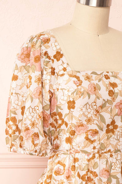 Calendula Short Floral Dress w/ Open Back | Boutique 1861 side close up