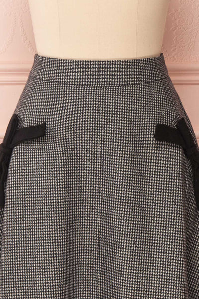 Calissa Black & White Houndstooth A-Line Midi Skirt | FRONT CLOSE UP | Boutique 1861