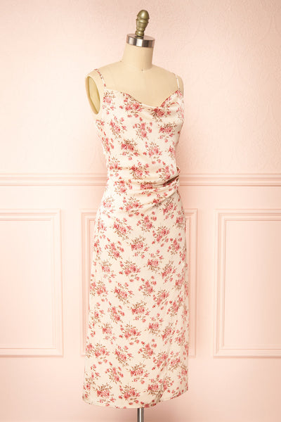 Calliope Ivory Cowl Neck Floral Midi Dress | Boutique 1861 side view
