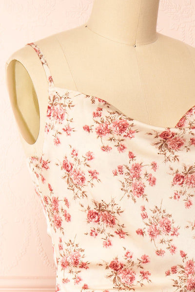Calliope Ivory Cowl Neck Floral Midi Dress | Boutique 1861 side close-up