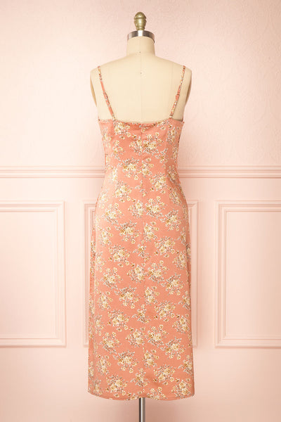 Calliope Pink Cowl Neck Floral Midi Dress | Boutique 1861 back view