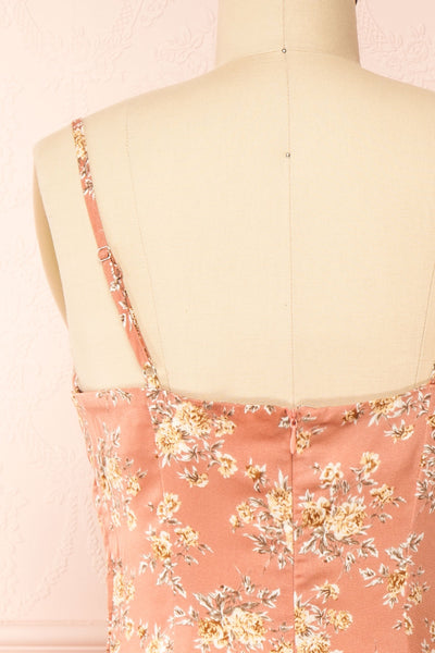 Calliope Pink Cowl Neck Floral Midi Dress | Boutique 1861 back close-up