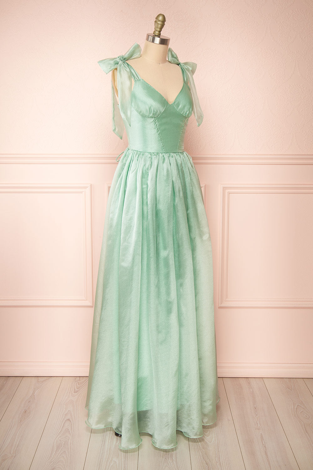 Calypso Sage Green Corset Maxi Dress | Boutique 1861 side view 