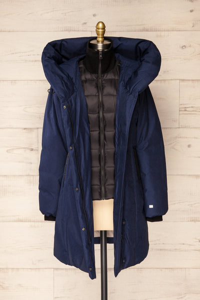 Camelia Navy Quilted Soia&Kyo Parka with Hood | La Petite Garçonne open view