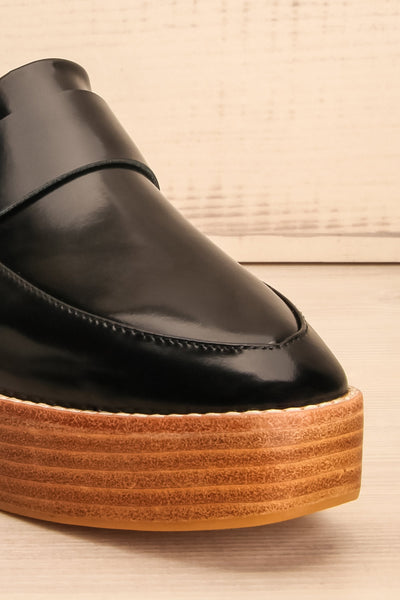 Camerota Wood Black Slip-On Platform Shoe front close-up | La Petite Garçonne Chpt. 2