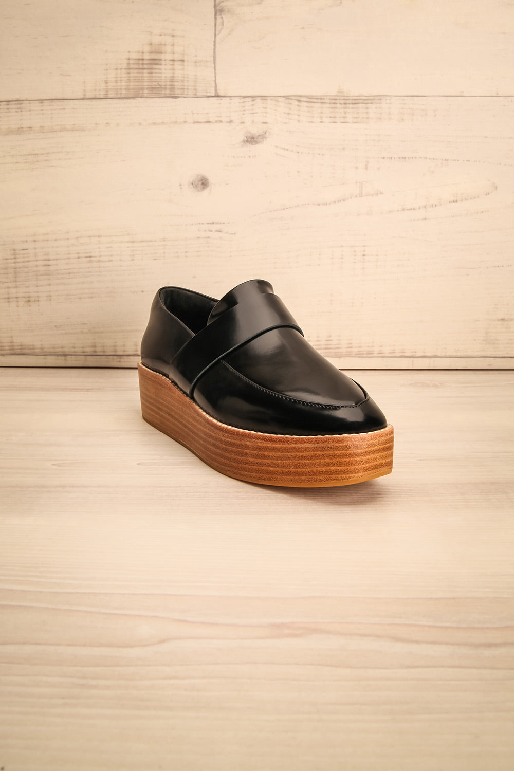 Camerota Wood Black Slip-On Platform Shoe front view | La Petite Garçonne Chpt. 2